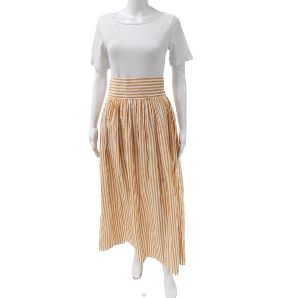 Buru Womens Orange Striped Cotton Maxi Skirt Zip Closure Size XS